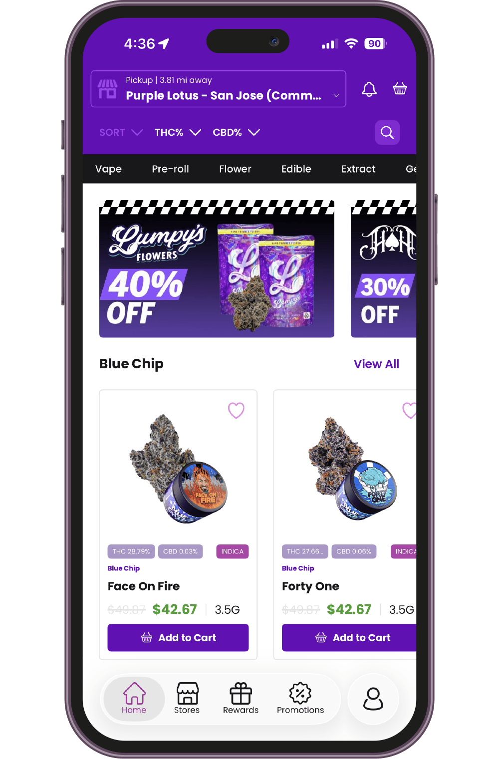 Purple Lotus mobile app on an iPhone